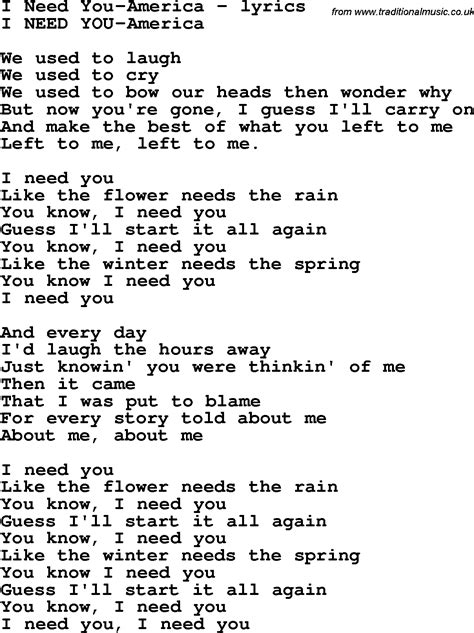 i need you lyrics america